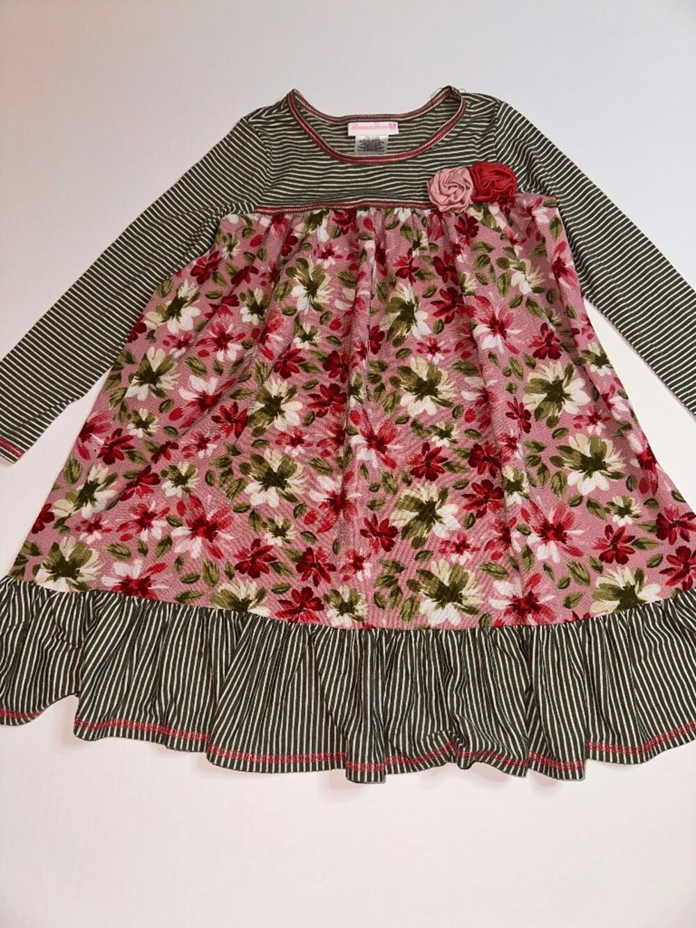 Bonnie Jean Floral & Stripe Dress Girls Size 6 boutique style FUN! #677